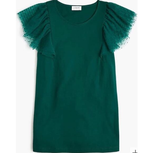 J Crew Tulle Polka Dot Ruffle Shoulder Fashion Tank Top US Women's XXS New - Picture 1 of 5